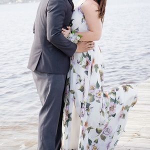 White Floral Faviana Prom Dress